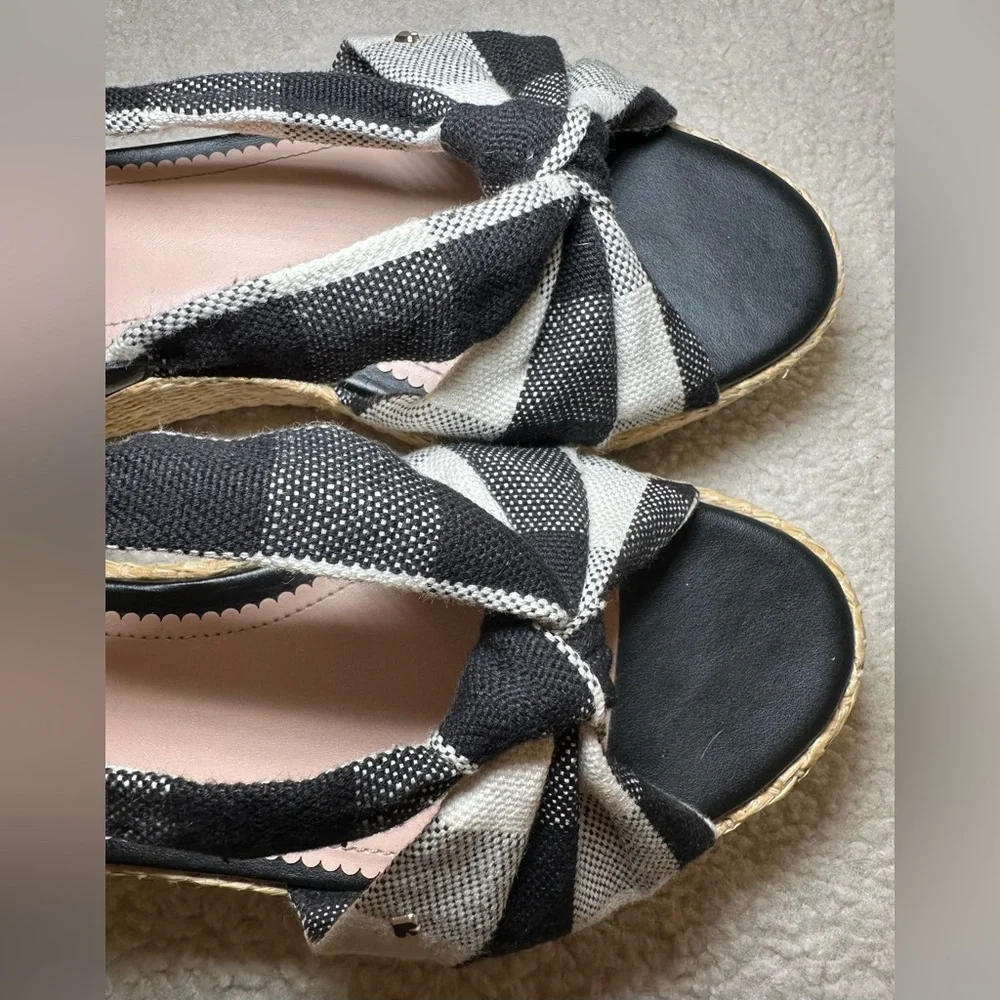 Kate Spade Betsy platform flat sandal black white gingham preppy espadrille cute